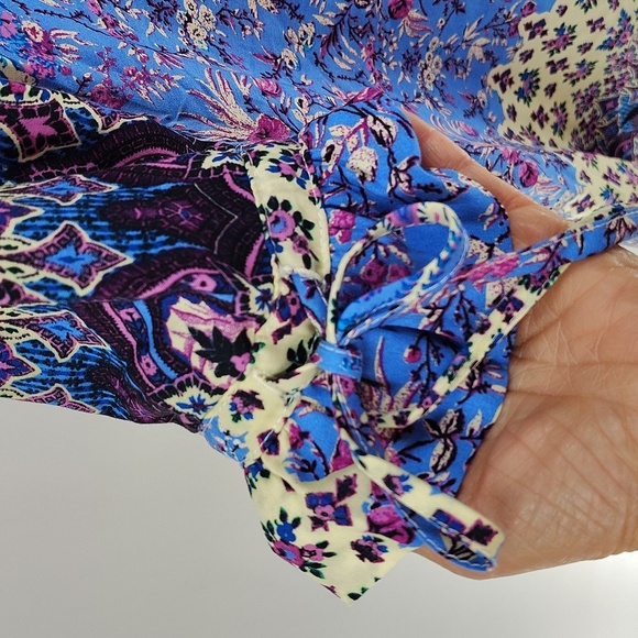 Umgee Shift Dress Size Medium Three Quarter Sleeve wTie Vibrant Pink Blue Colors - Picture 4 of 5